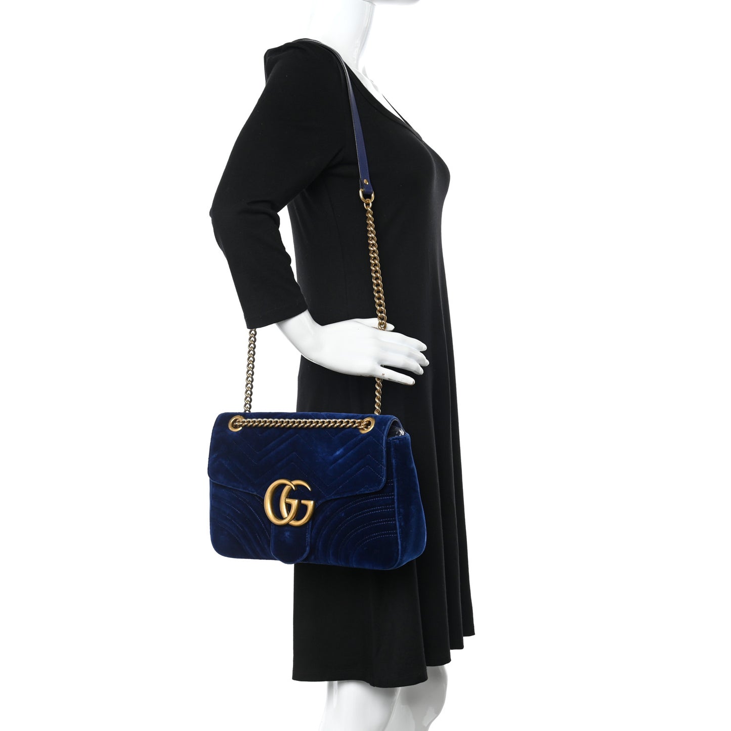 Velvet Matelasse Mini GG Marmont Shoulder Bag Cobalt Blue