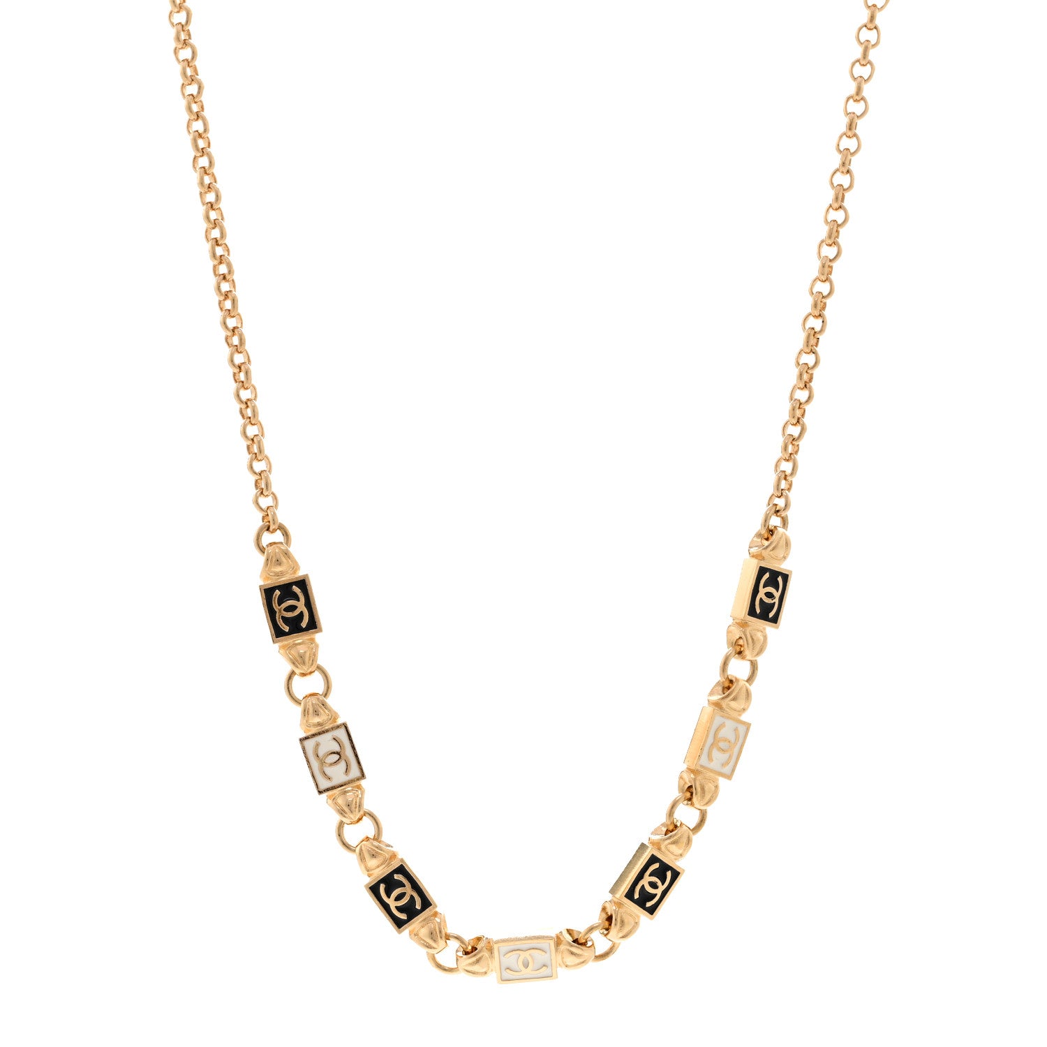 Chanel Metal Enamel CC Squares Choker Gold White Black 1 of 6