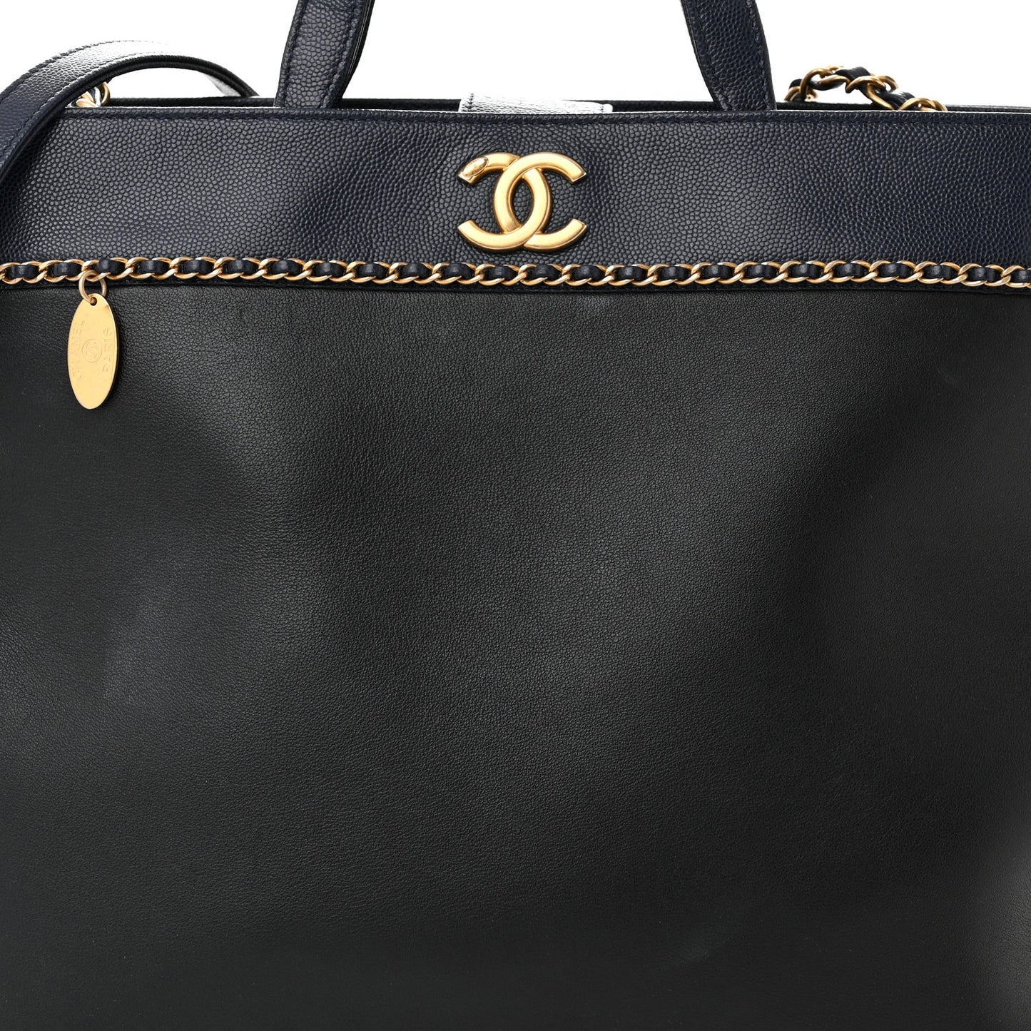 Lambskin Caviar Lovely Chains Shopping Tote Black Navy
