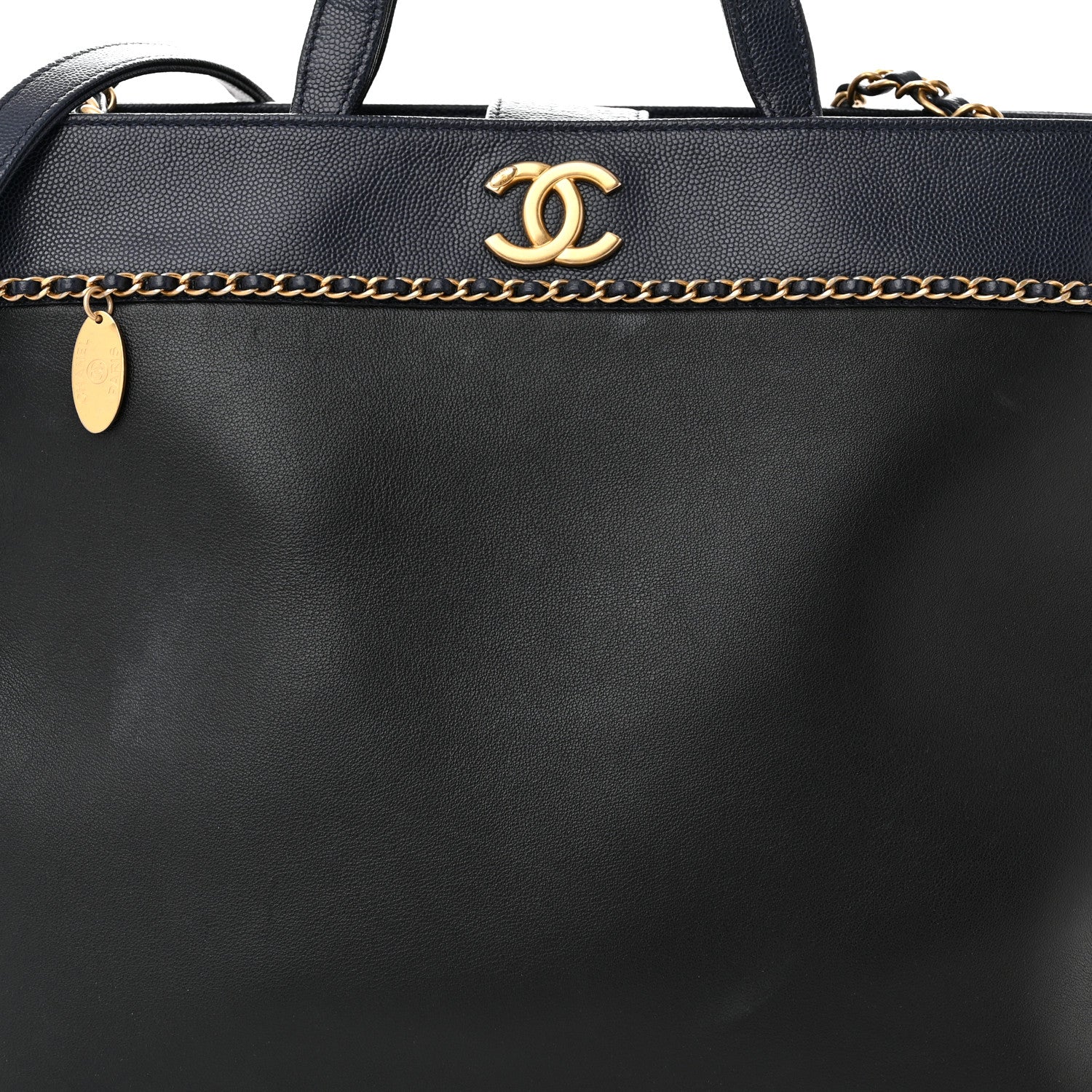 Chanel Lambskin Caviar Lovely Chains Shopping Tote Black Navy 8 of 11