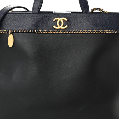 Chanel Lambskin Caviar Lovely Chains Shopping Tote Black Navy 8 of 11