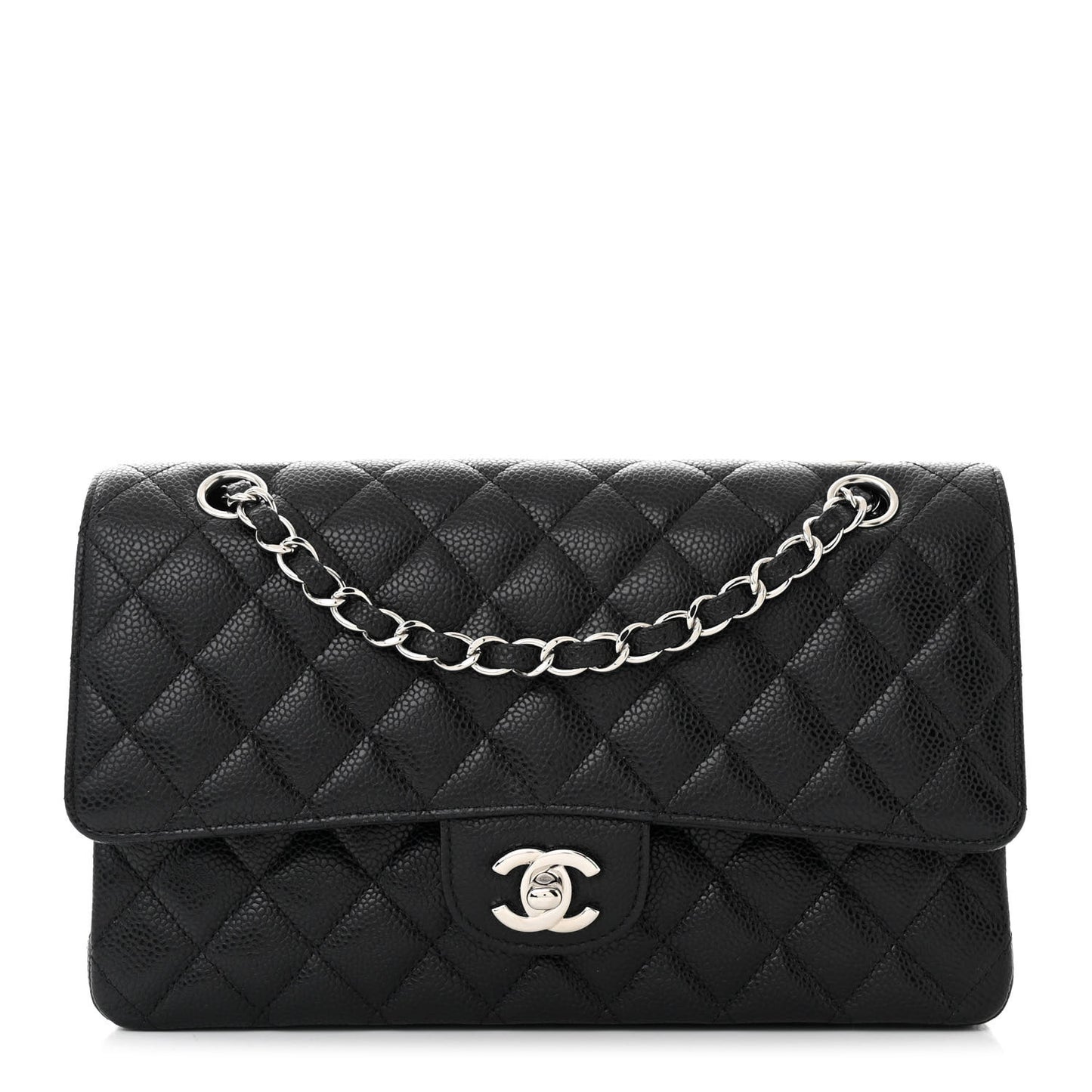 Caviar Quilted Medium Double Flap Black