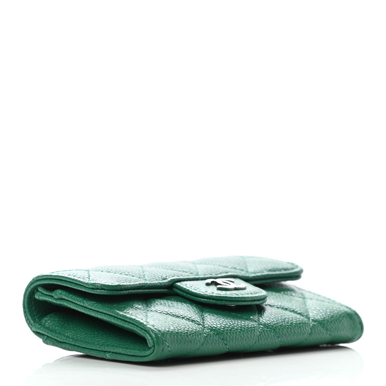 Chanel Caviar Quilted Flap Card Holder Wallet Green 4 of 8