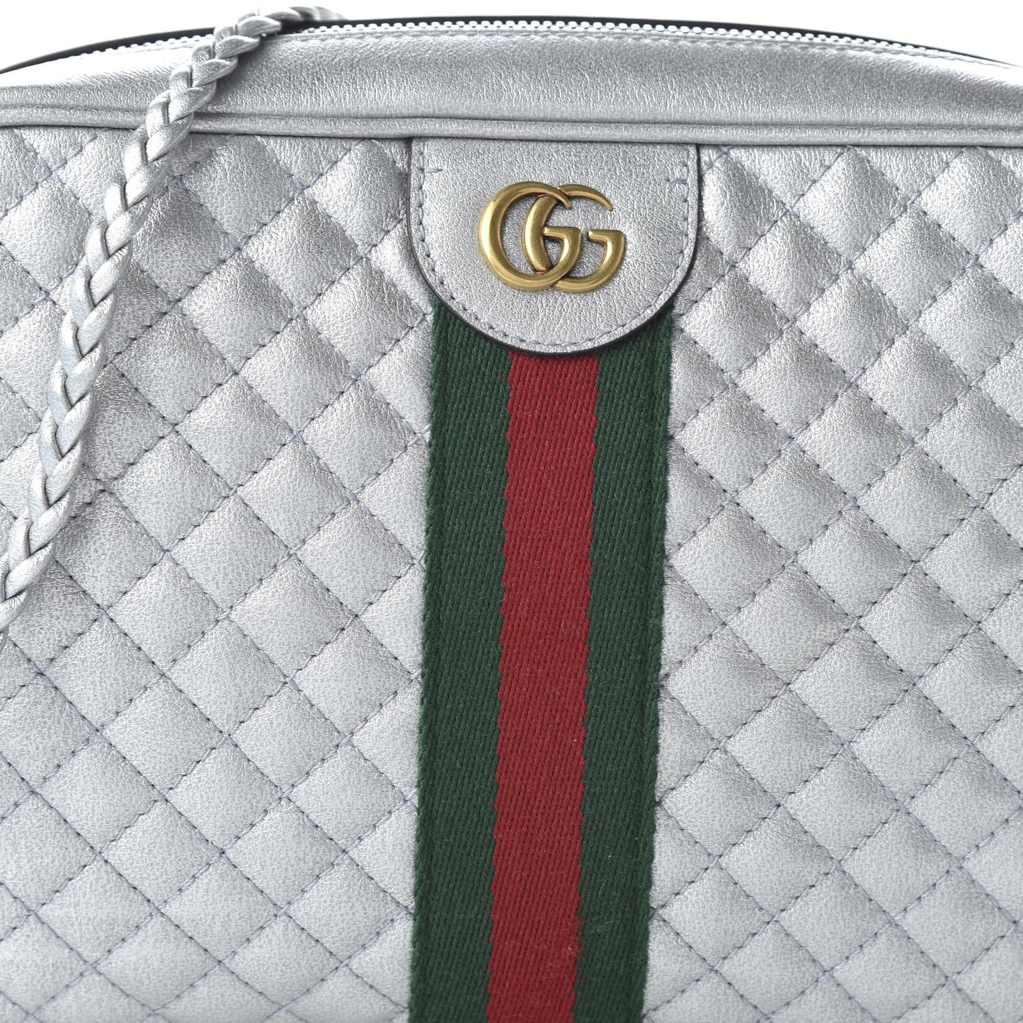 Laminated Nappa Web Trapuntata Small GG Shoulder Bag Argento