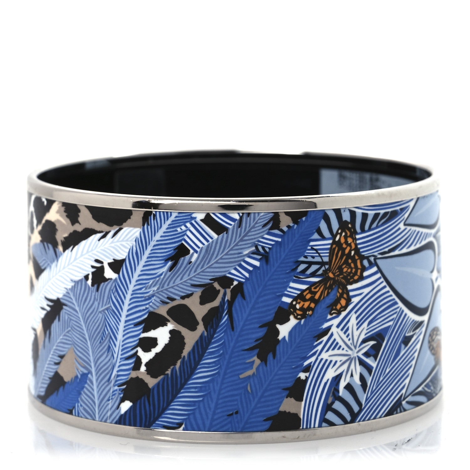 Hermes Enamel Printed Jaguar Quetzal Extra Wide Bracelet 65 Mediterannee 1 of 6