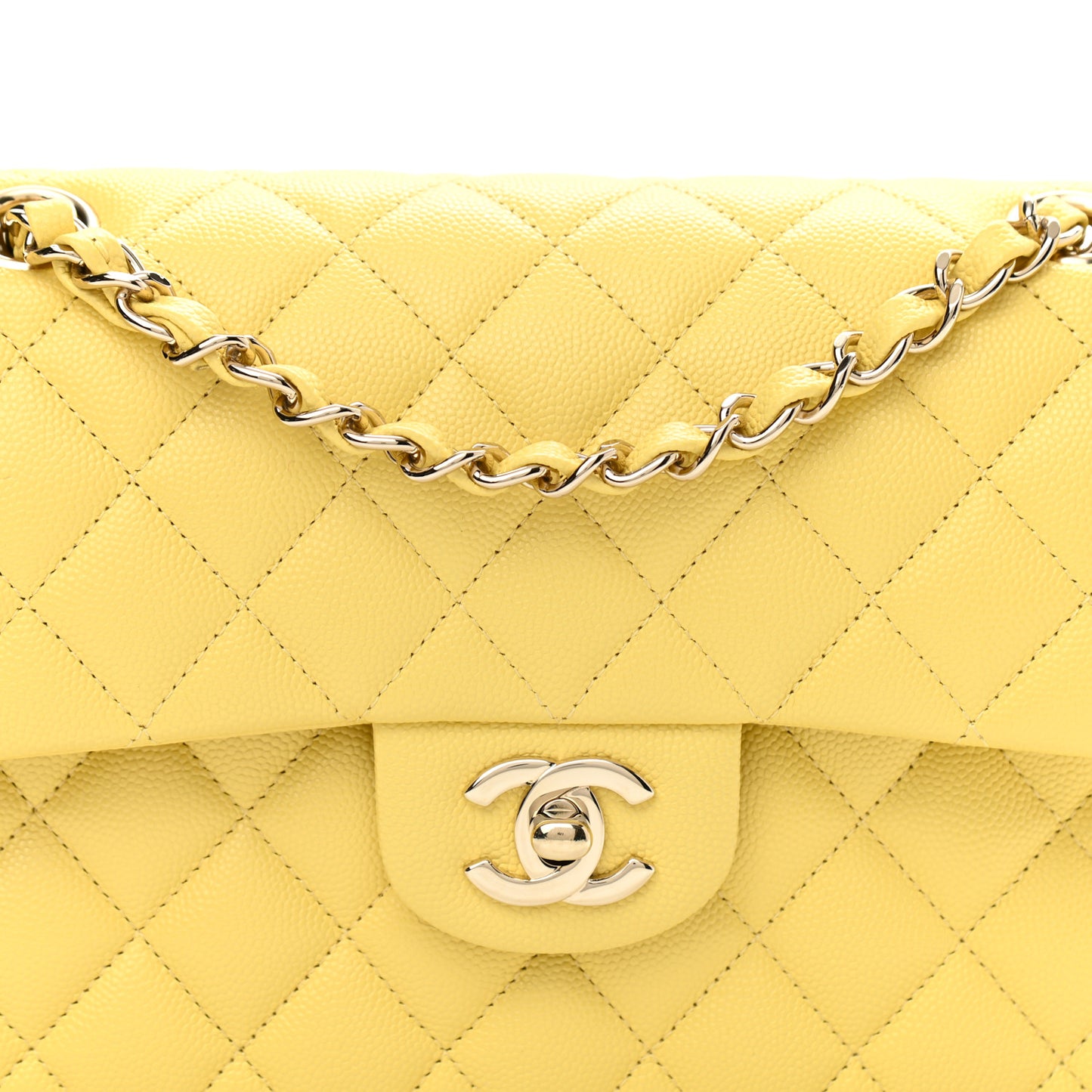 Caviar Quilted Small Double Flap Yellow