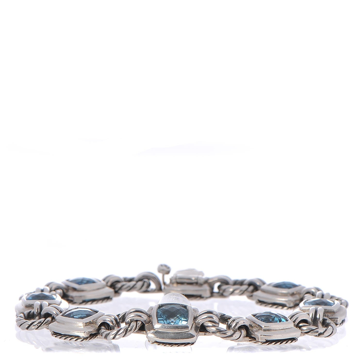 David Yurman Sterling Silver Blue Topaz 7mm Renaissance Linked Bracelet 1 of 6