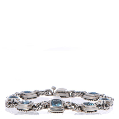 David Yurman Sterling Silver Blue Topaz 7mm Renaissance Linked Bracelet 1 of 6