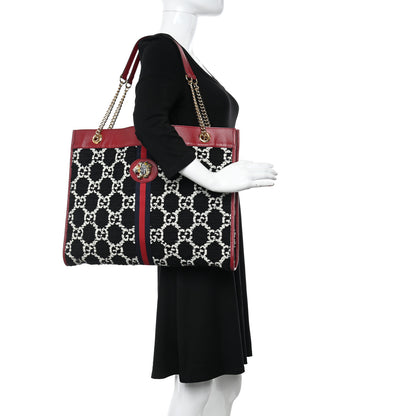 Gucci Tweed GG Monogram Large Rajah Chain Tote Romantic Cherry Black White 2 of 9