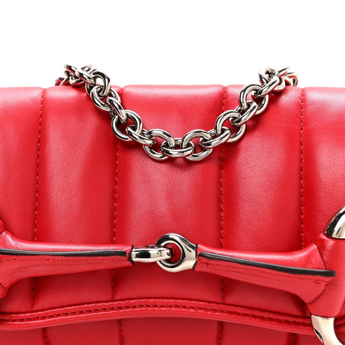 Nappa Vertical Matelasse Small Maxi Horsebit Chain Shoulder Bag Beret Red