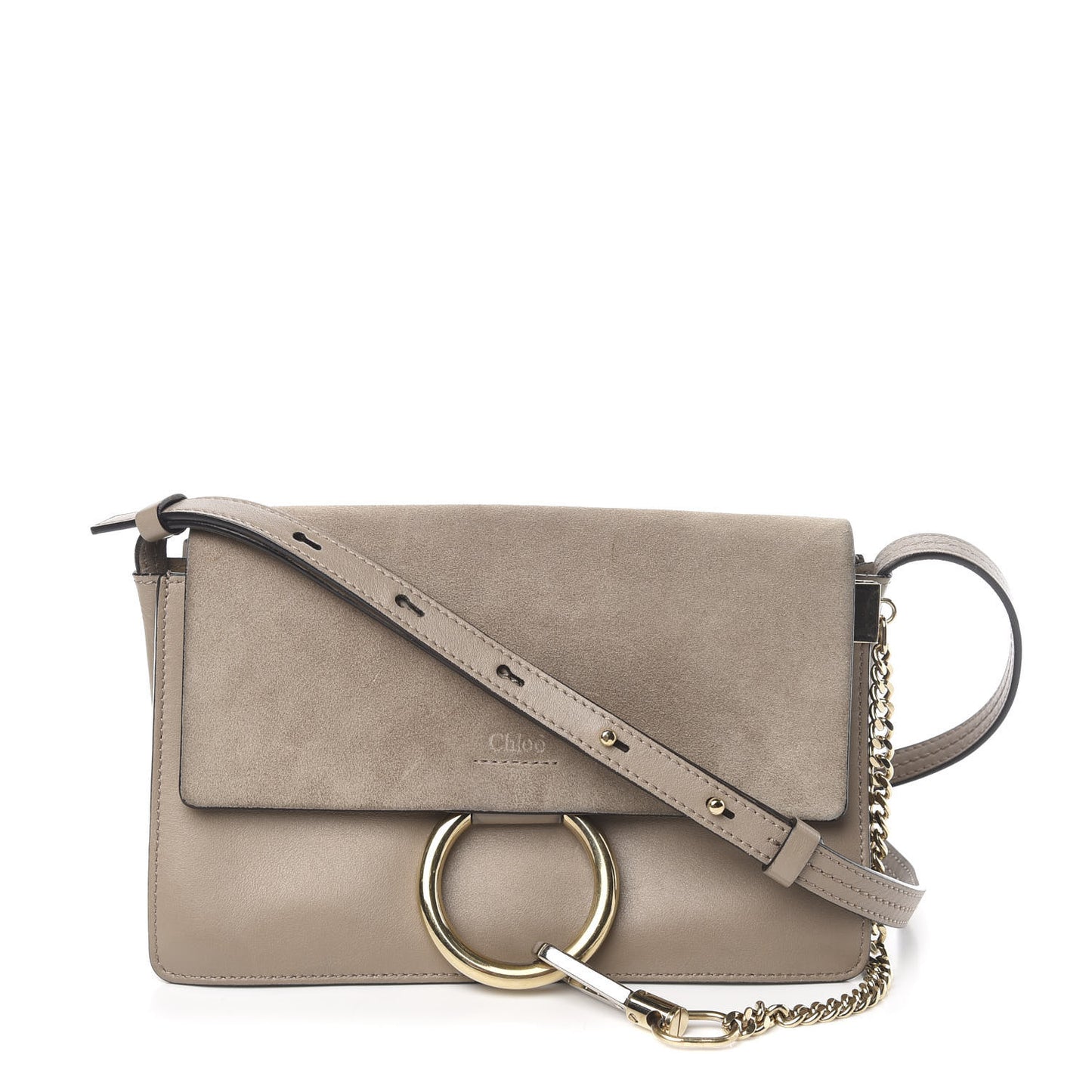 Suede Calfskin Small Faye Shoulder Bag Motty Grey