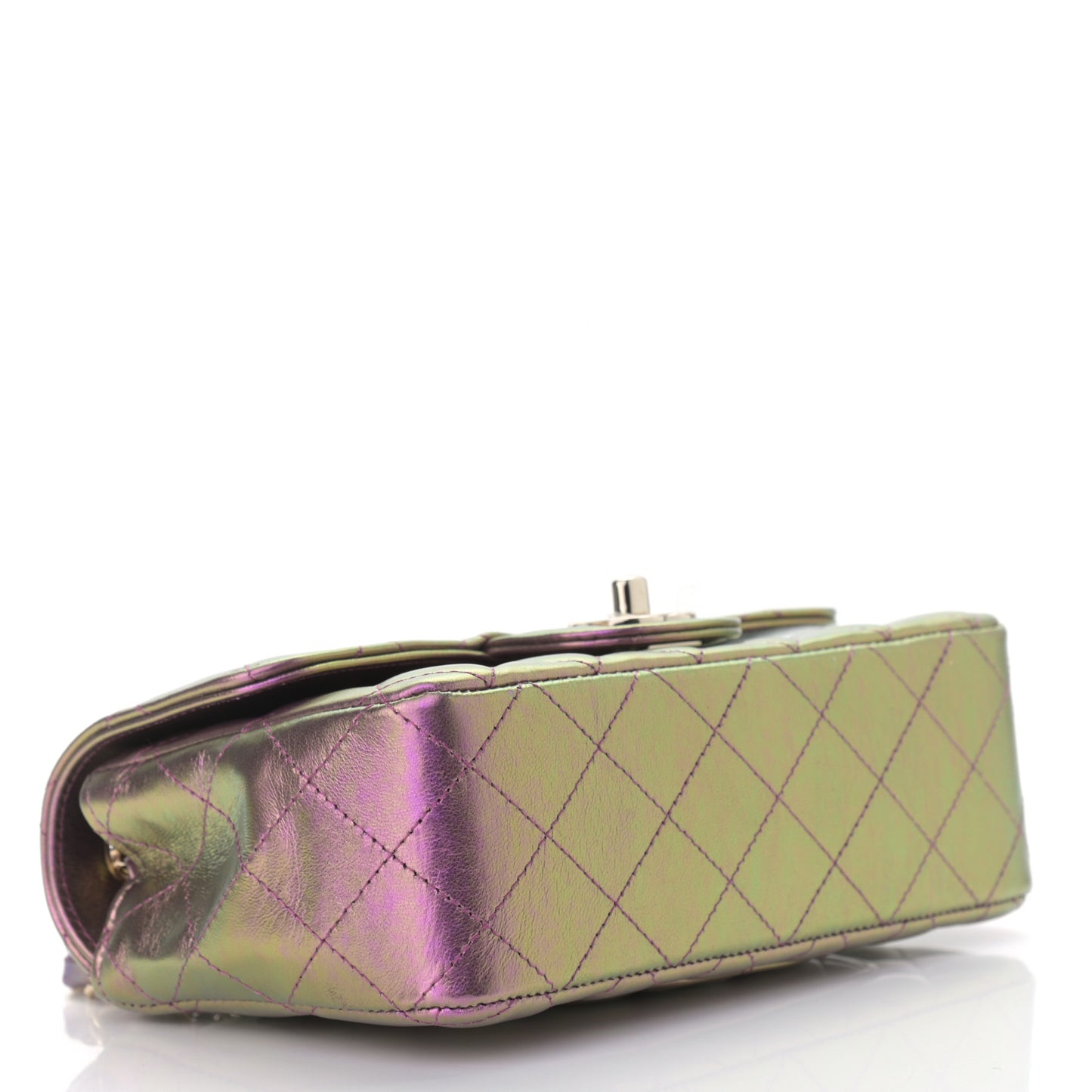 Iridescent Lambskin Quilted Mini Rectangular Flap Purple