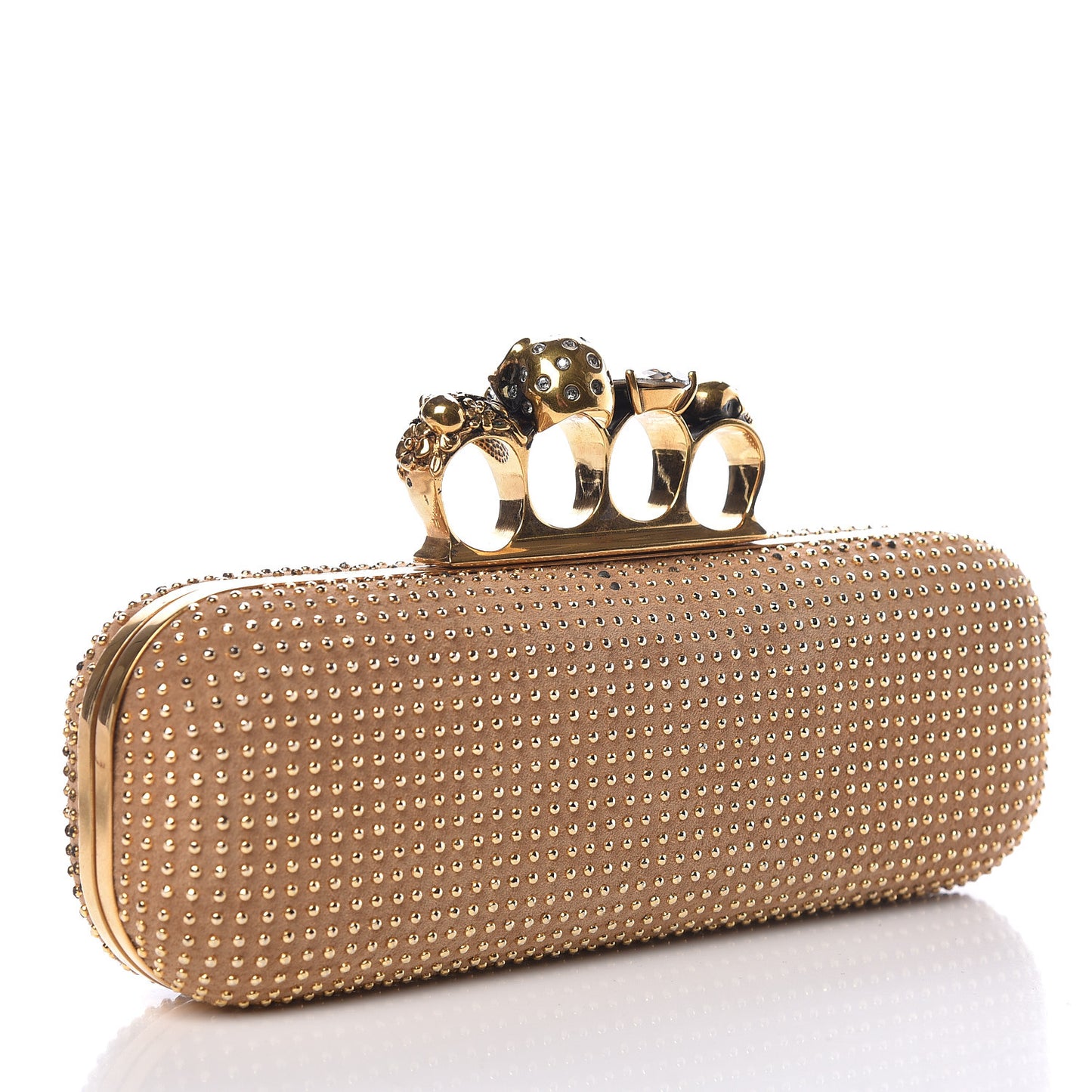 Suede Studded Knucklebox Clutch Brown