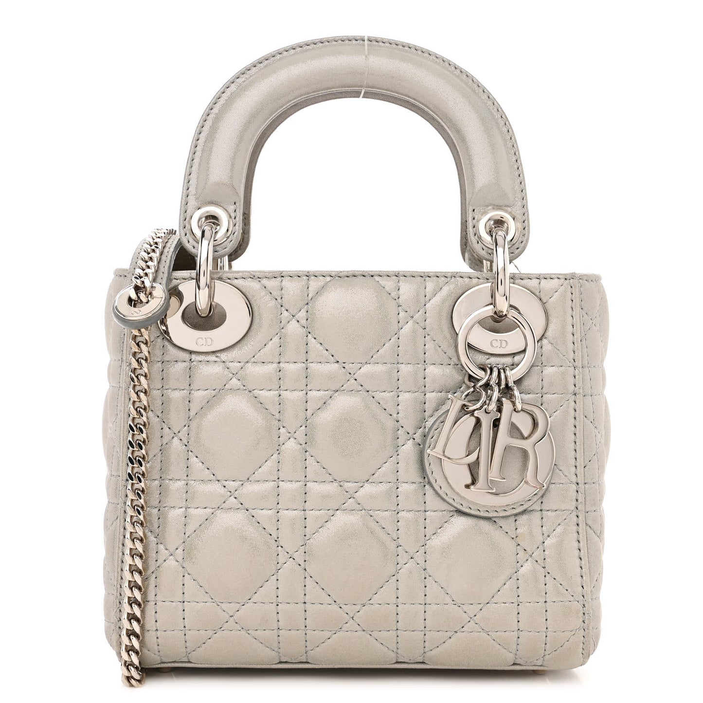 Metallic Lambskin Cannage Mini Lady Dior Silver