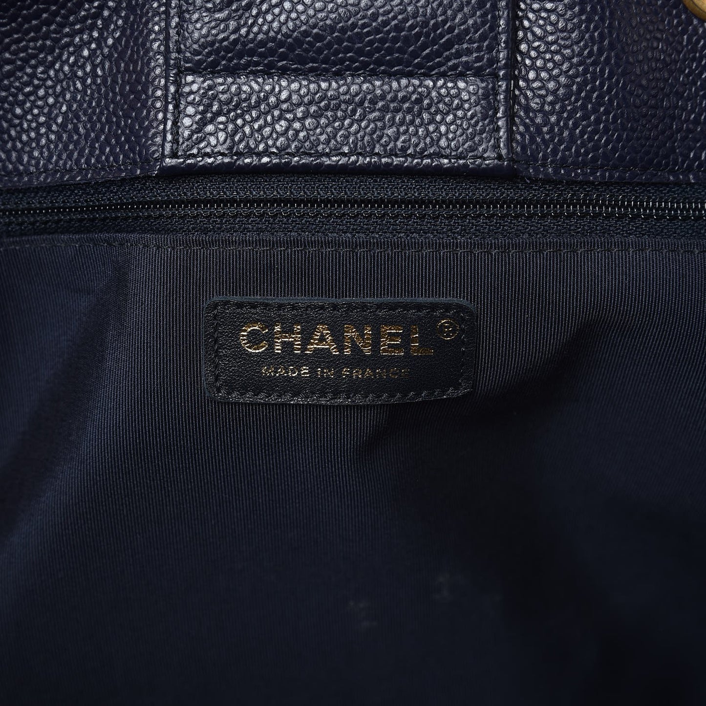 Caviar Quilted Large CC Shopping Tote Navy