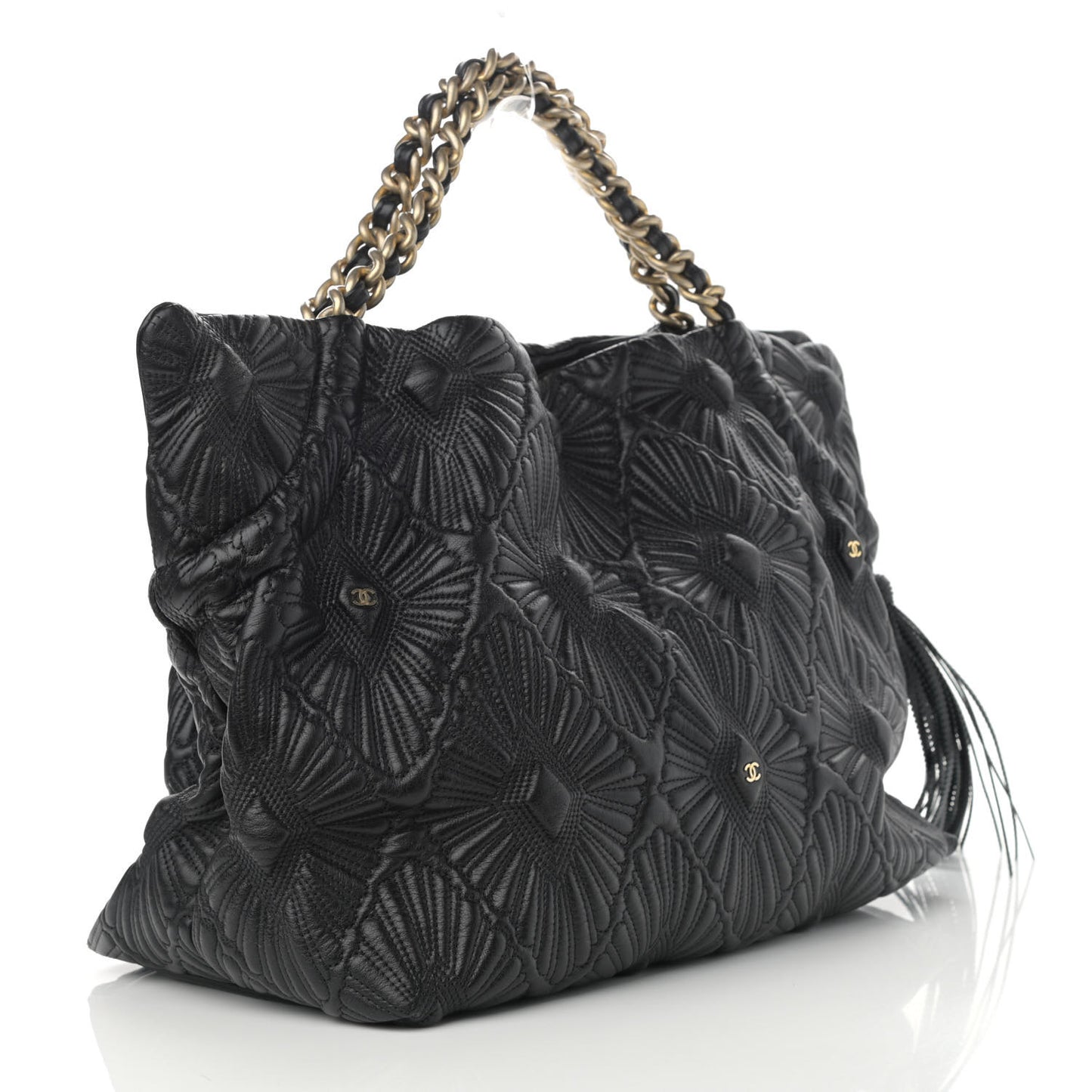 Calfskin Embroidered Ca D'Oro Tote Black