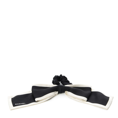 Chanel Silk Hair Tie Black Ivory 1 of 3