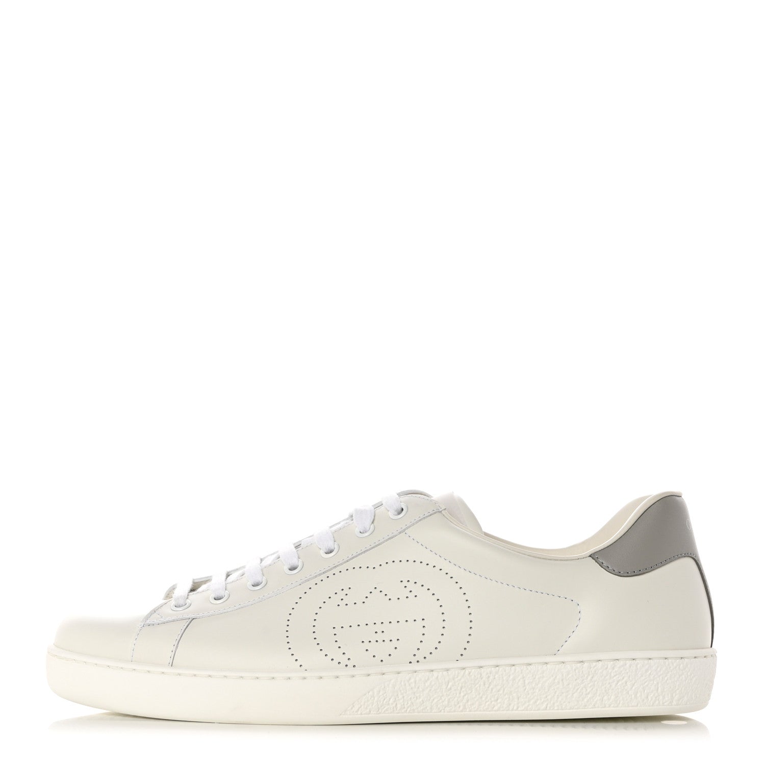 Gucci Calfskin Interlocking G Perforated Mens Ace Sneakers 11.5 White Grey Sky 1 of 9