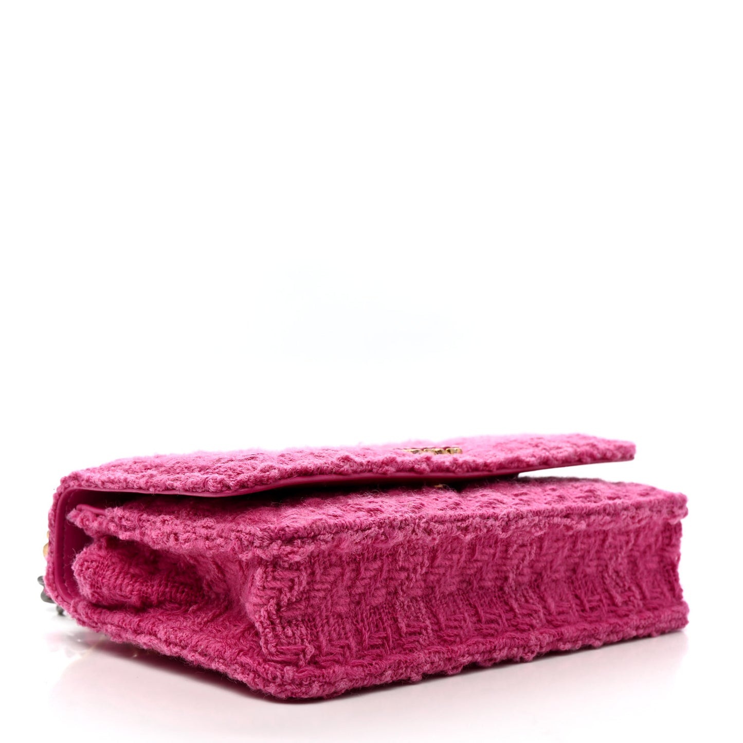 Wool Tweed Lambskin Quilted Chanel 19 Wallet On Chain WOC and Coin Purse  Fuchsia