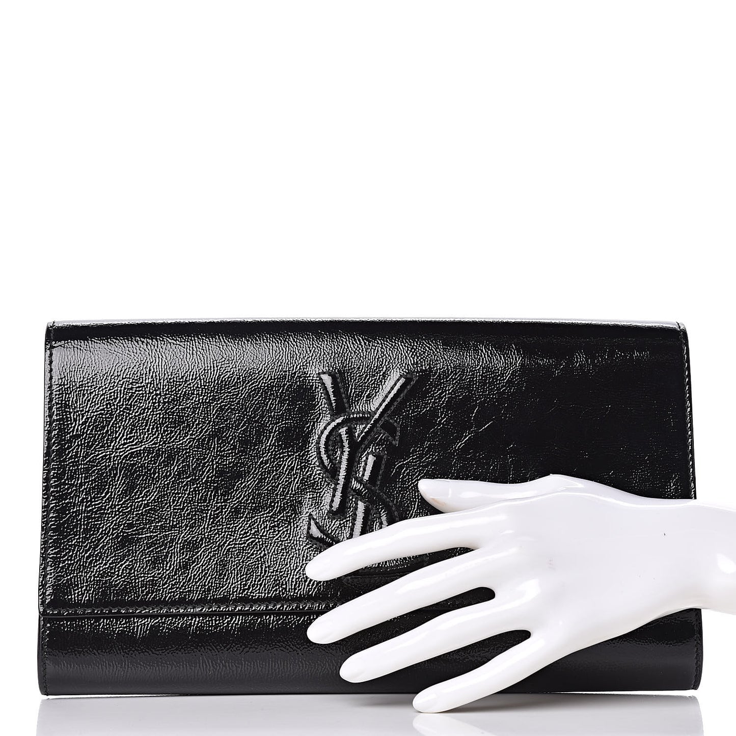 Textured Patent Monogram Large Belle De Jour Clutch Black