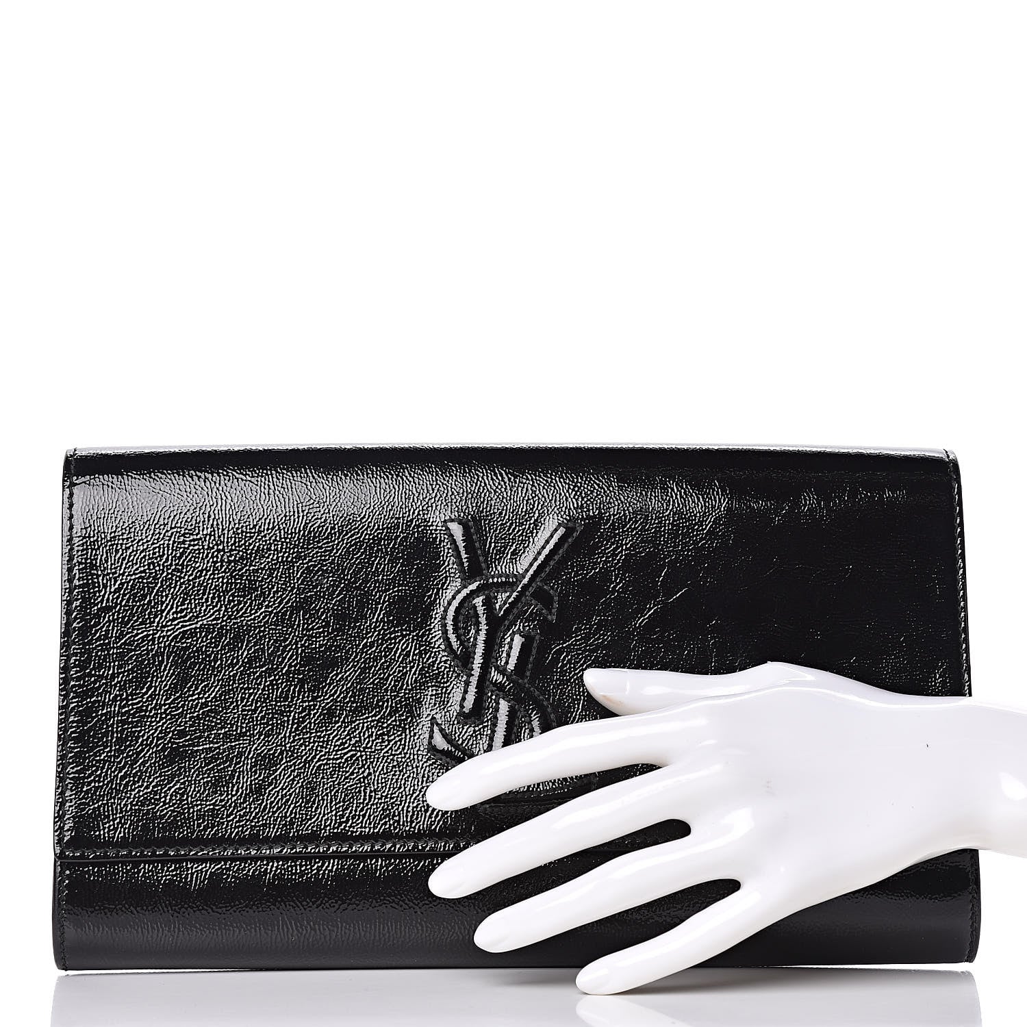 Saint Laurent Textured Patent Monogram Large Belle De Jour Clutch Black 2 of 9