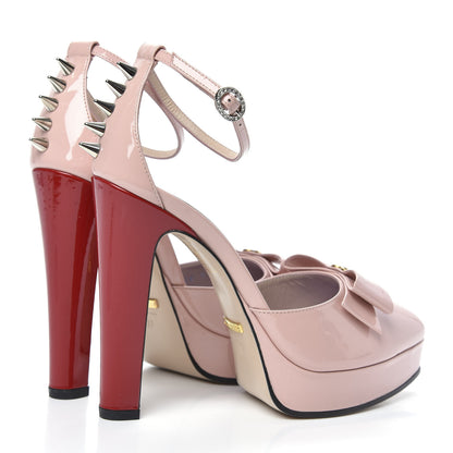 Gucci Patent Crystal GG Bow Sadie Spike Ankle Strap d'Orsay Platform High Heel Pumps 37 Perfecct Pink 4 of 9