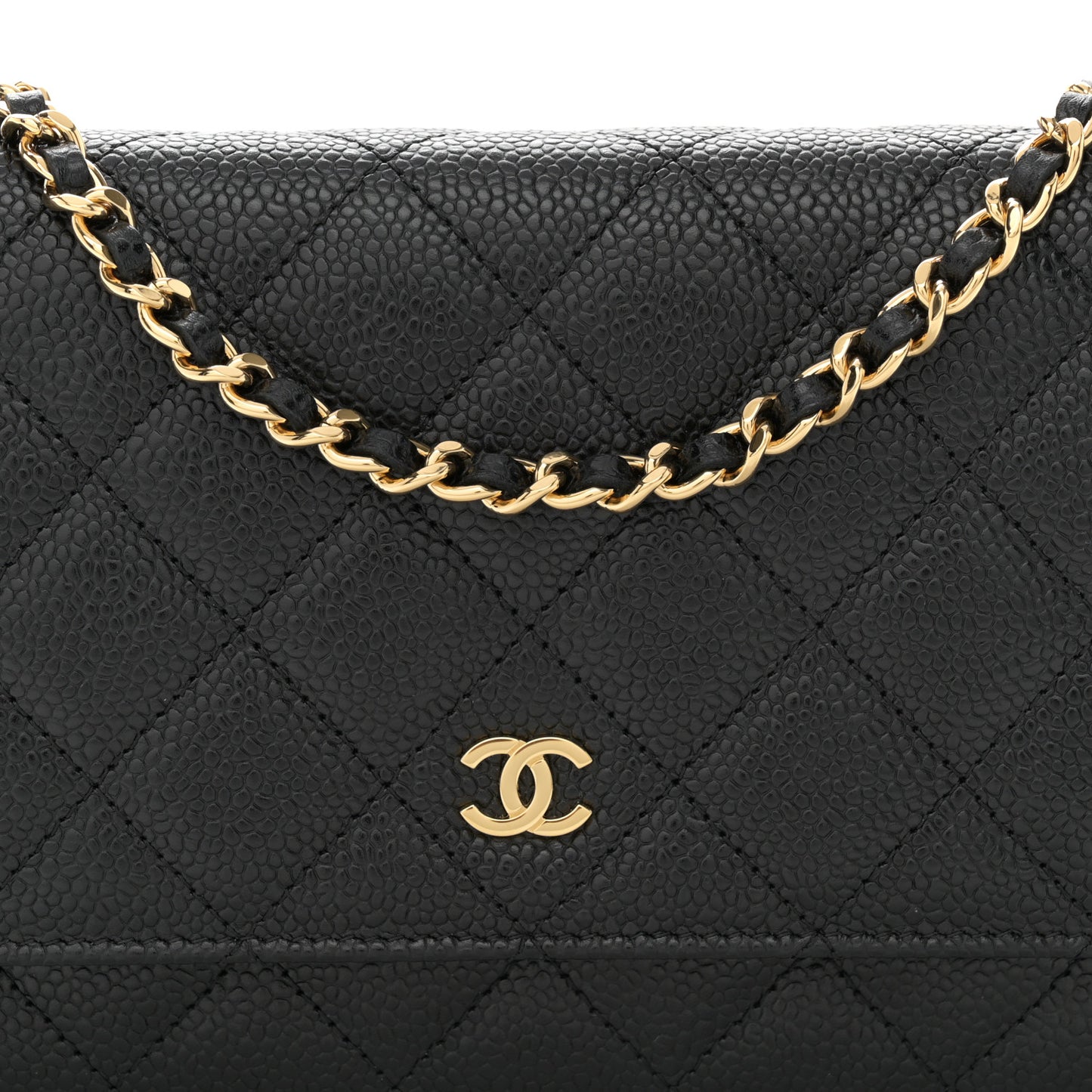 Caviar Quilted Wallet on Chain WOC Black