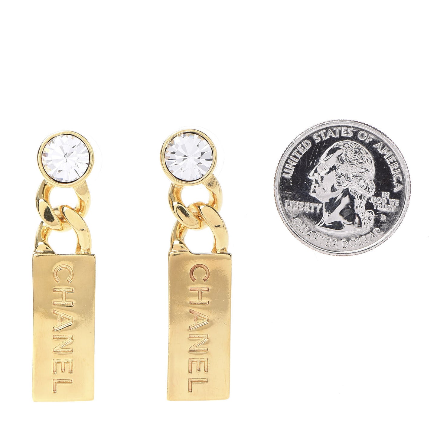 Crystal Tag Drop Earrings Gold