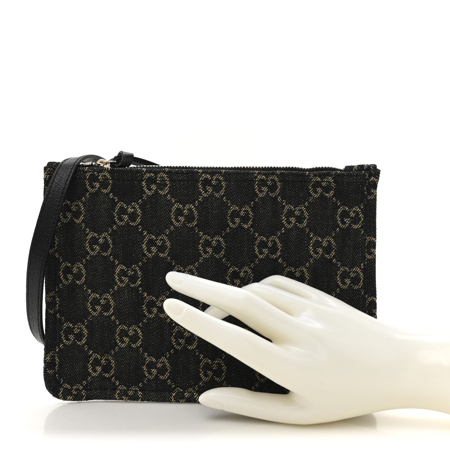Gucci Denim GG Monogram Giglio Pouch Black White 2 of 7