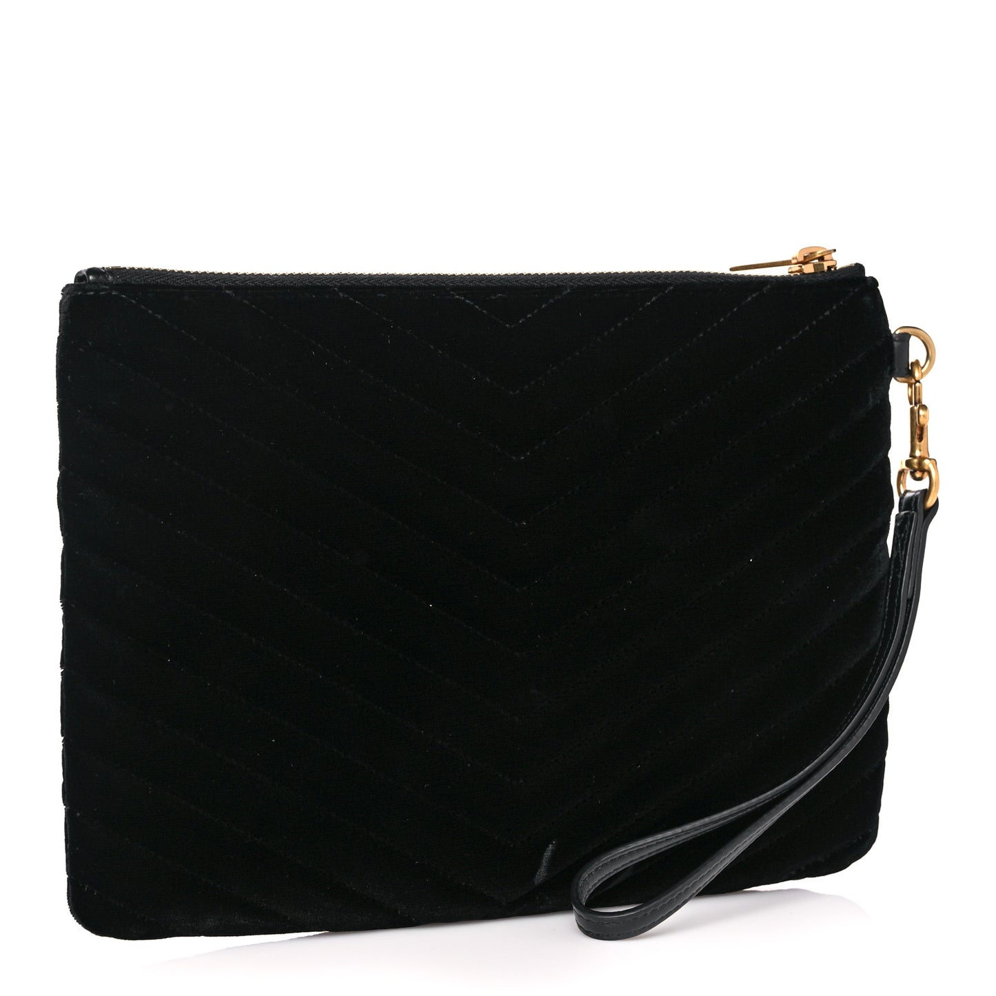 Velvet Matelasse Chevron Monogram A5 Wristlet Black