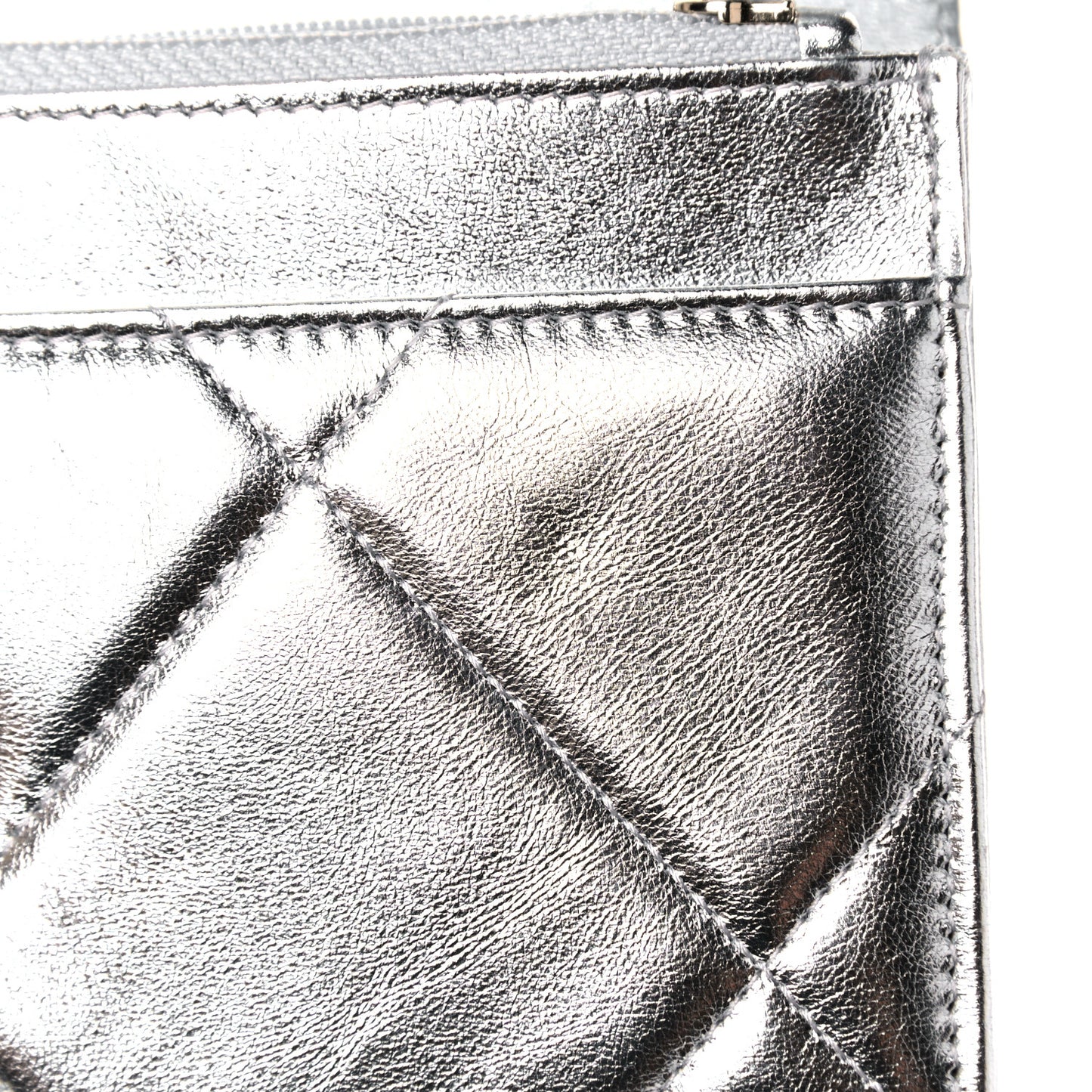 Metallic Lambskin Quilted Chanel 19 Wallet On Chain WOC Silver