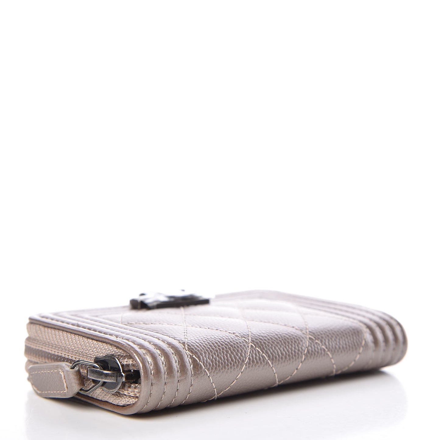 Caviar Quilted Boy Zip Around Coin Purse Wallet Light Gold