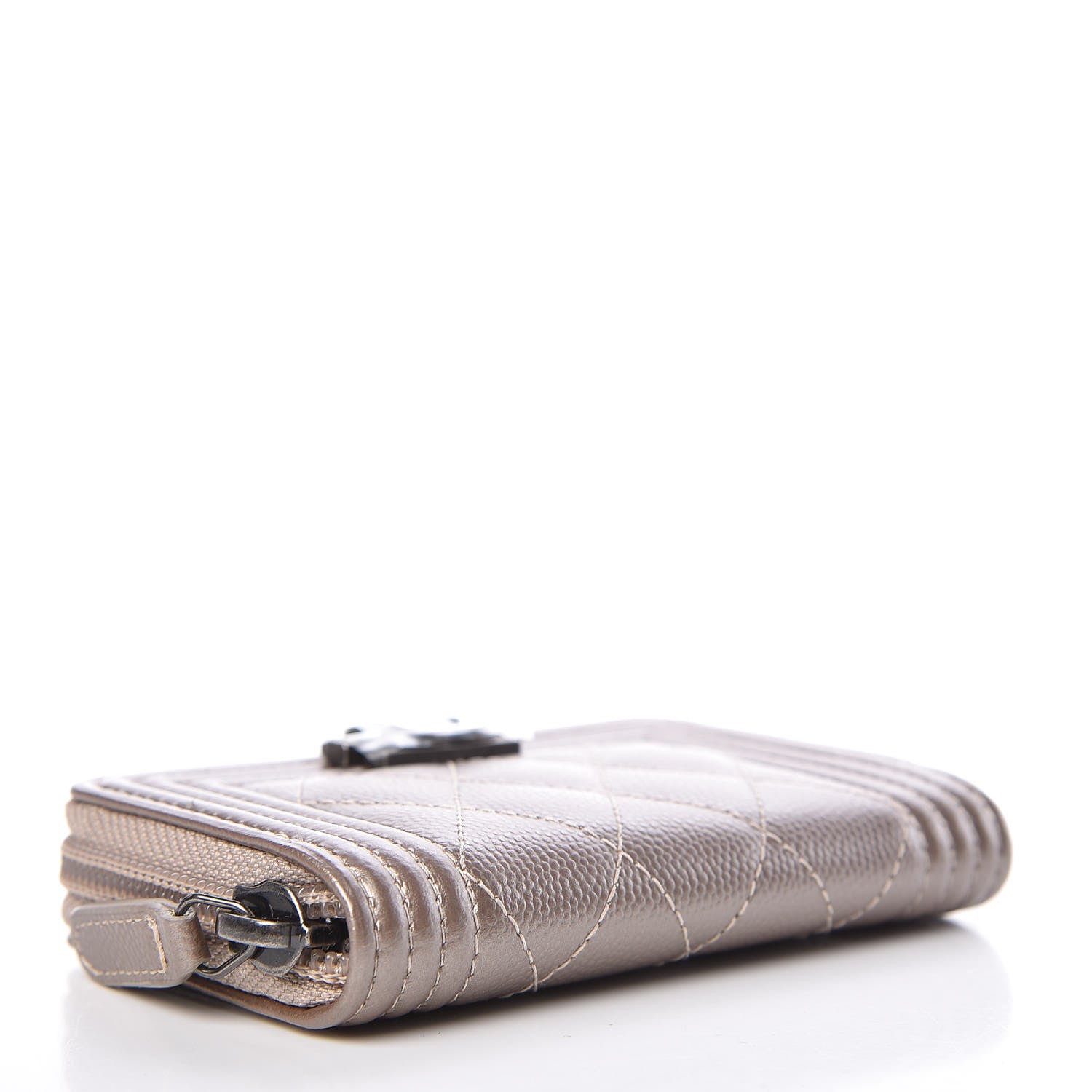 Chanel Caviar Quilted Boy Zip Around Coin Purse Wallet Light Gold 4 of 8