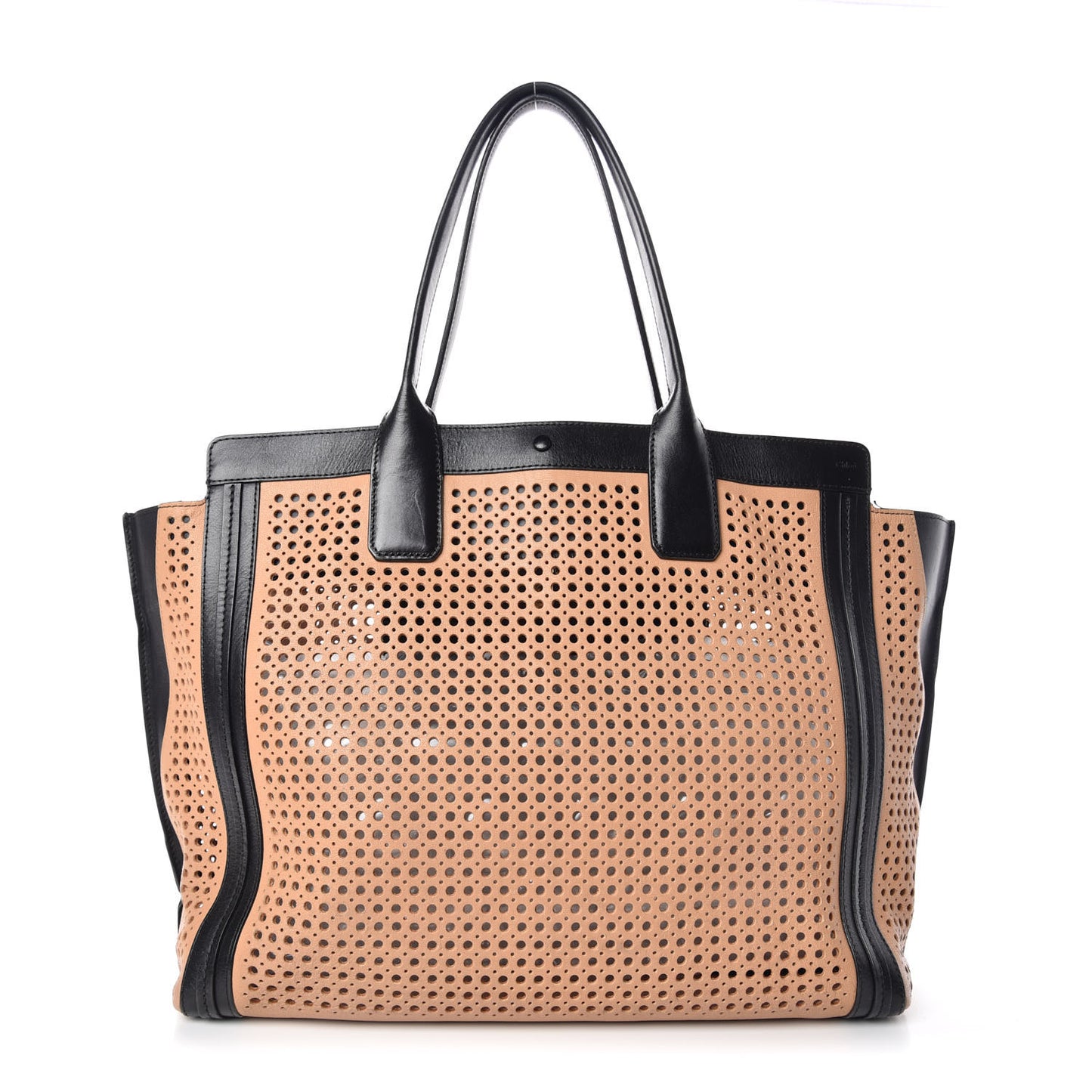 Sheepskin Perforated Alison East West Tote Tan Black