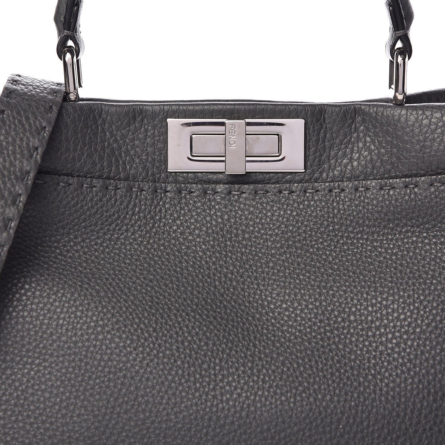 Fendi Cuoio Romano Selleria Bi-Color Medium Peekaboo Iconic Satchel Asfalto Latte 11 of 14