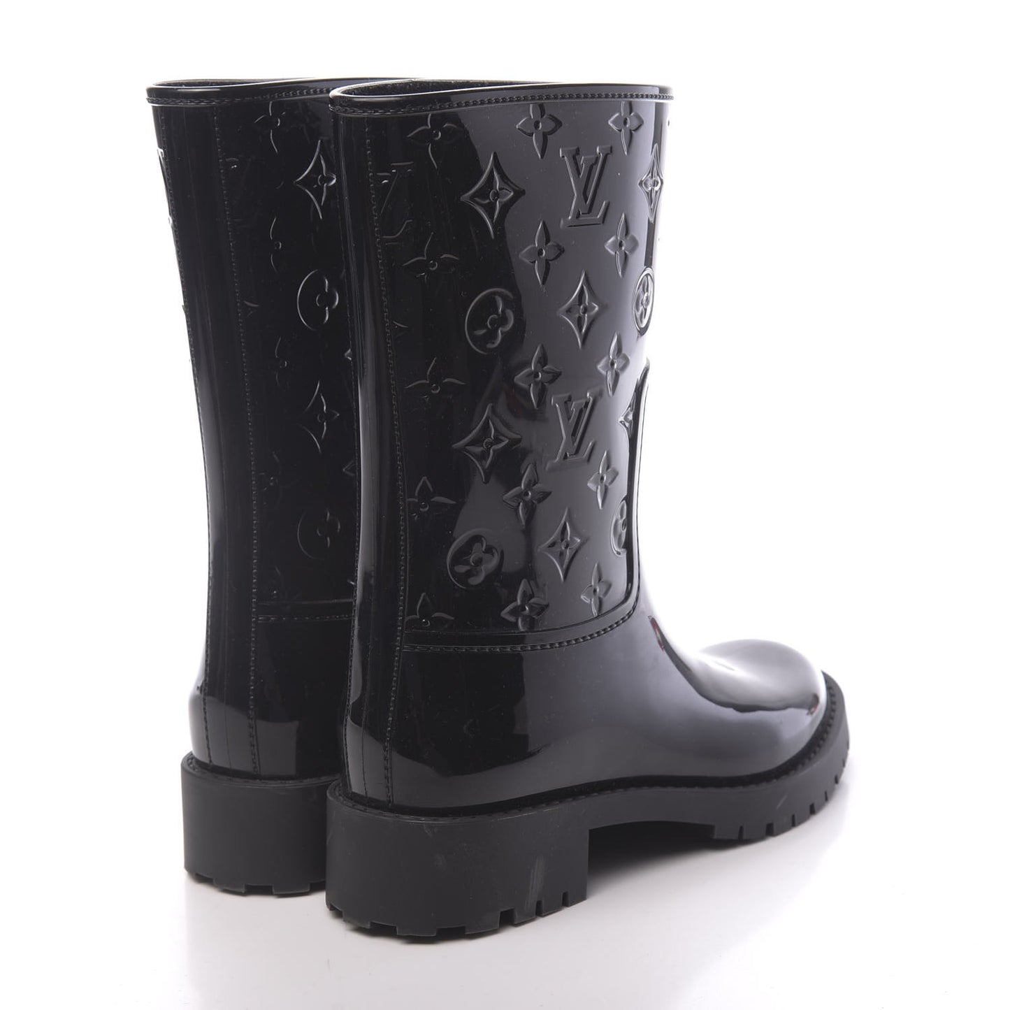 Rubber Embossed Monogram Drops Flat Half Boots 39 Black