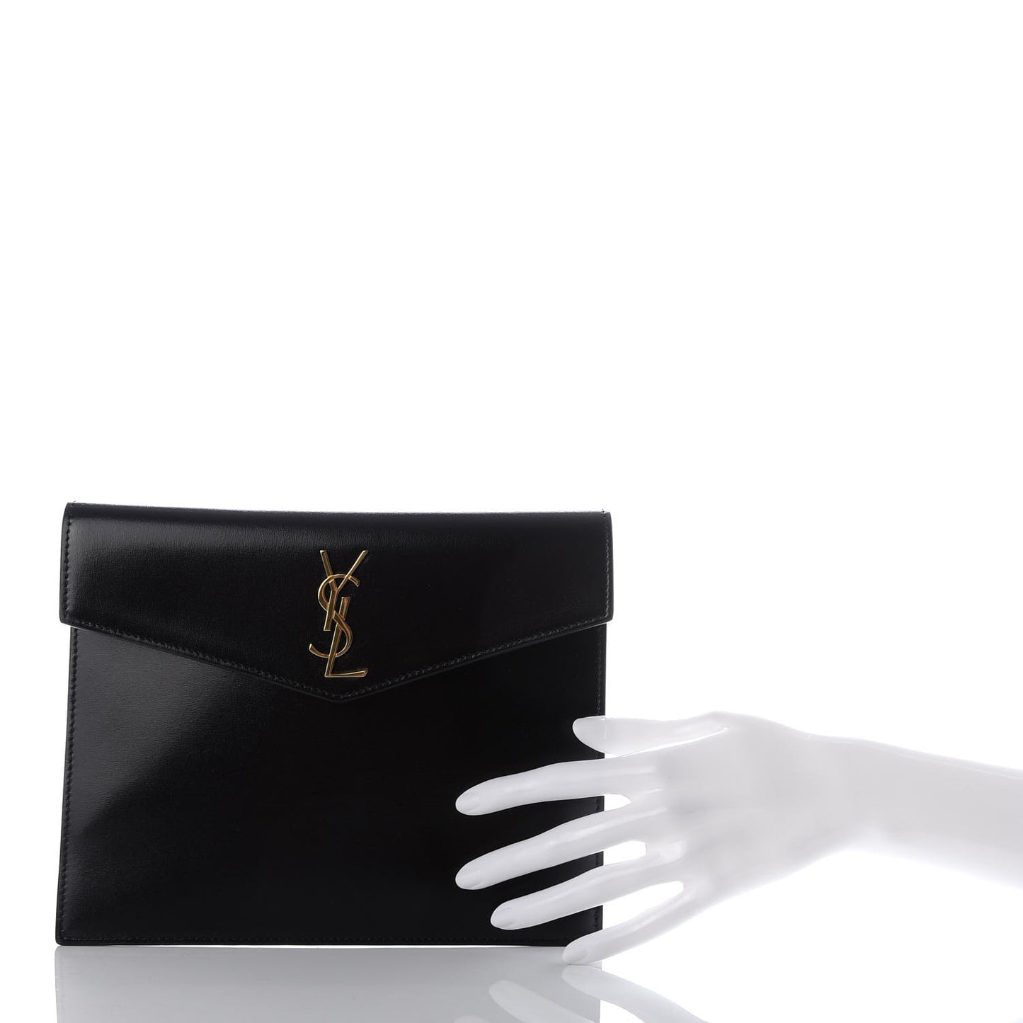 Smooth Shiny Calfskin Monogram Uptown Baby Pouch Black