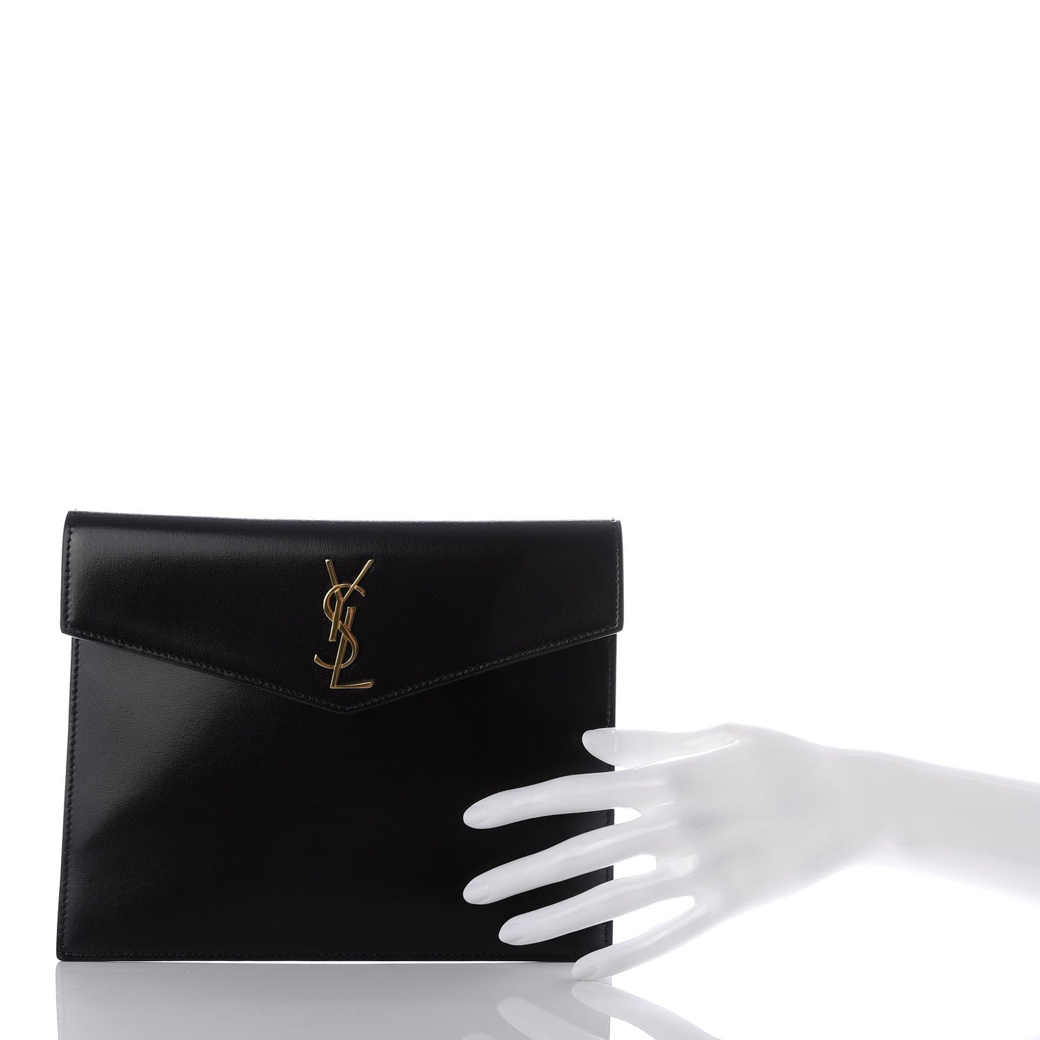 Saint Laurent Smooth Shiny Calfskin Monogram Uptown Baby Pouch Black 2 of 7