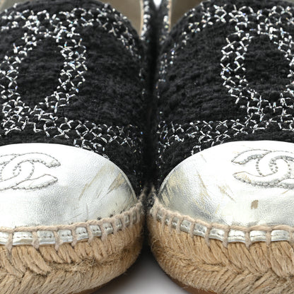 Chanel Tweed Lambskin CC Espadrilles 37 Black Silver 9 of 15