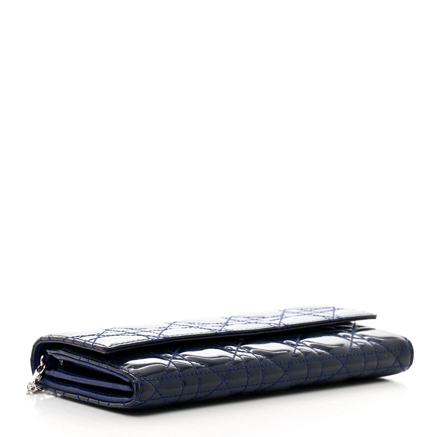 Christian Dior Patent Cannage Lady Dior Rendezvous Wallet On Chain Blue Nuit 4 of 9