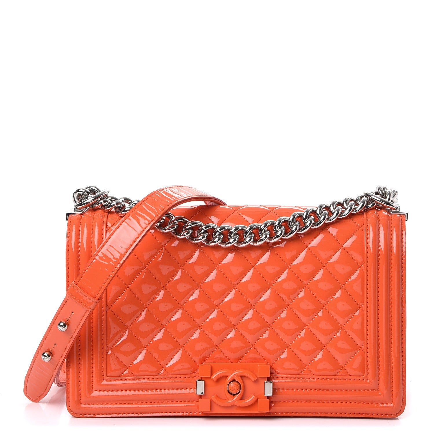 Chanel Patent Quilted Medium Plexiglass Boy Flap Orange 1 of 16