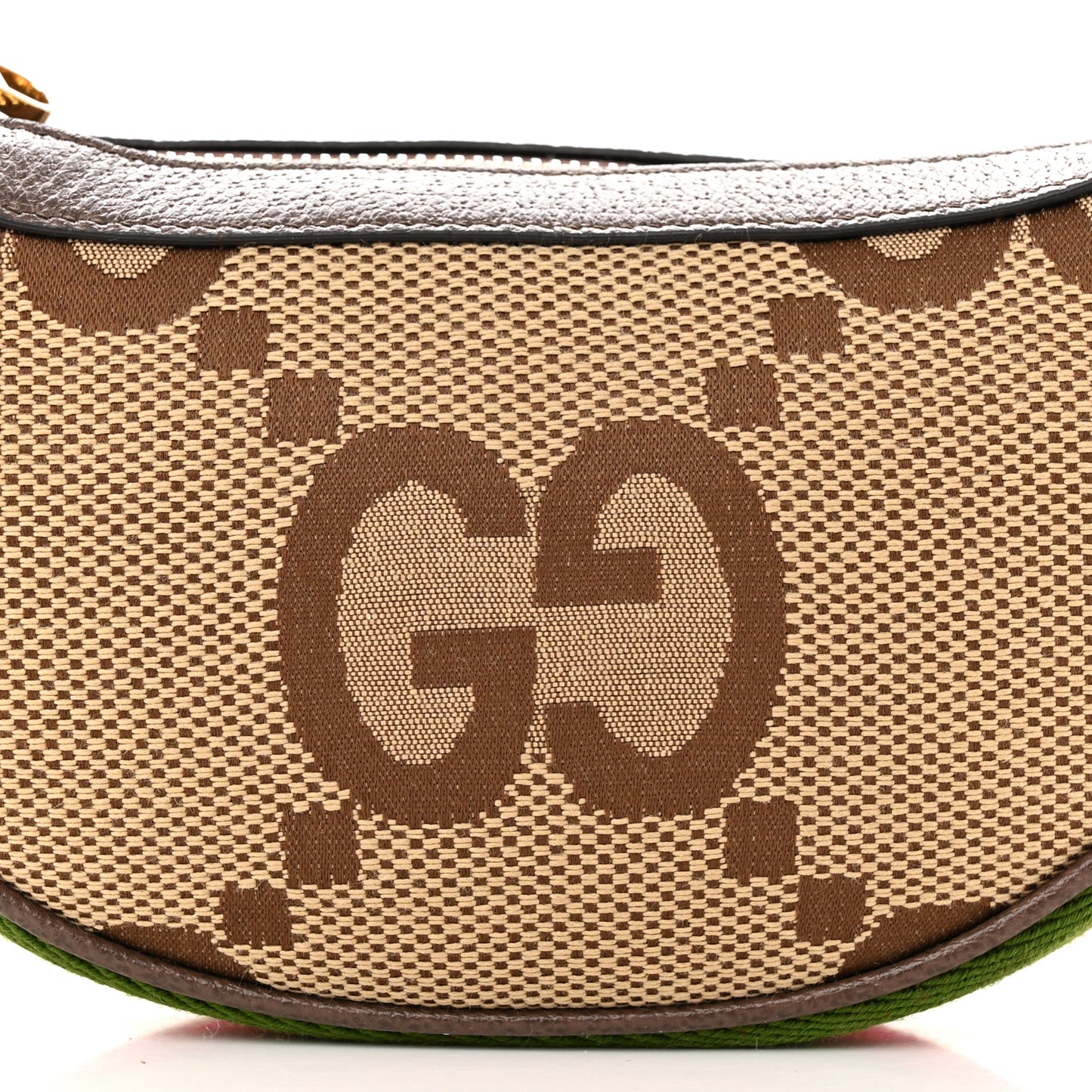 Monogram Jumbo GG Textured Dollar Calfskin Web Mini Ophidia Half Moon Hobo Camel Ebony New Acero