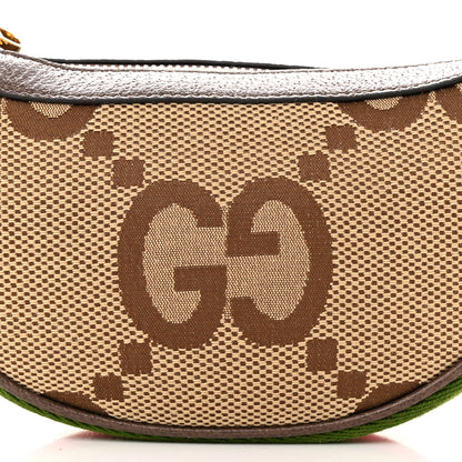 Gucci Monogram Jumbo GG Textured Dollar Calfskin Web Mini Ophidia Half Moon Hobo Camel Ebony New Acero 8 of 10