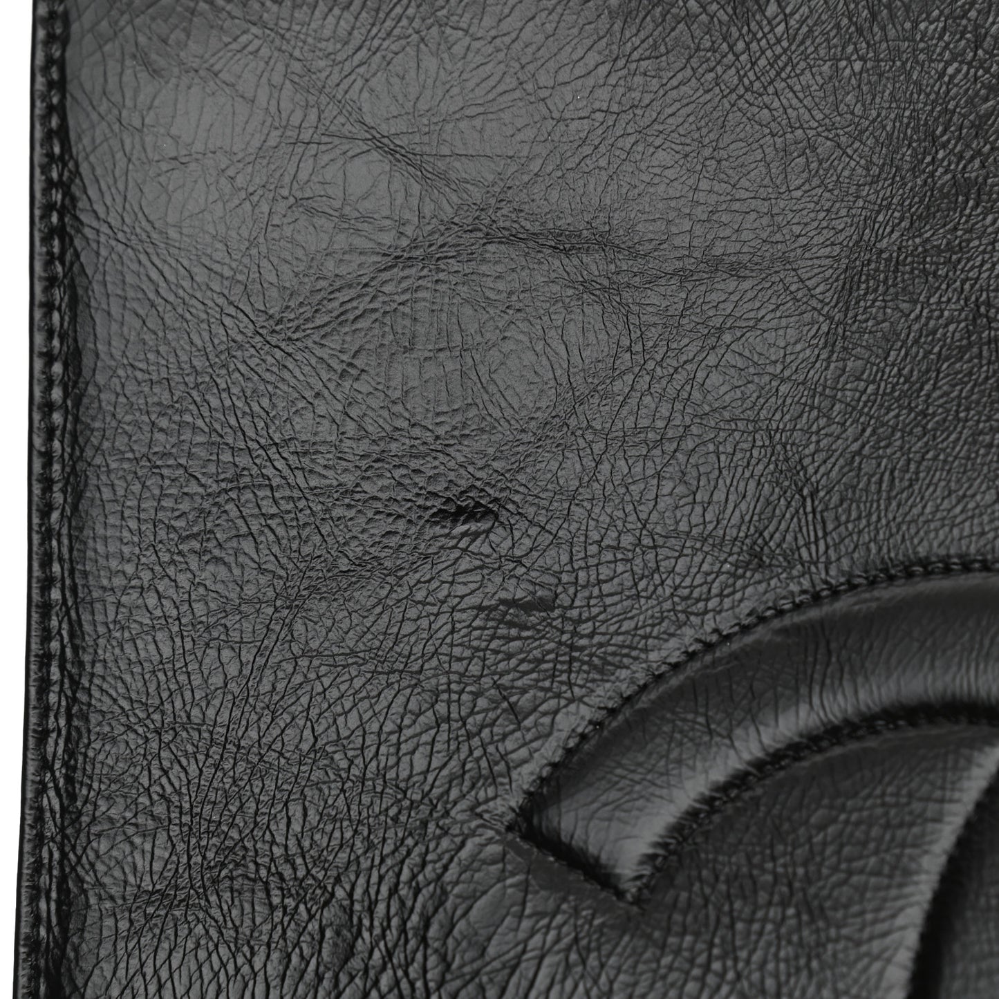 Shiny Aged Calfskin North South Shopping Bag Black