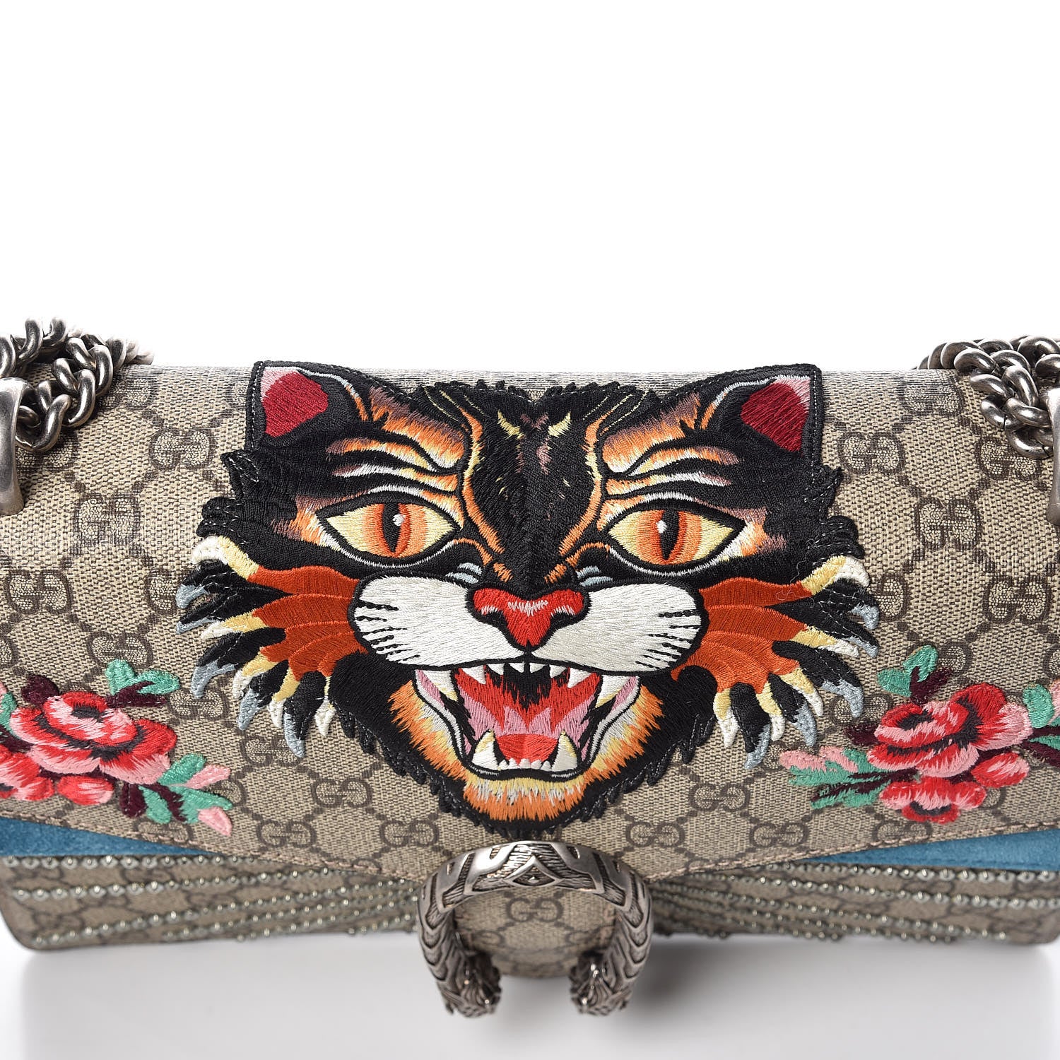 Gucci GG Supreme Monogram Angry Cat Embroidered Medium Dionysus Shoulder Bag Beige Ultramarine 10 of 10