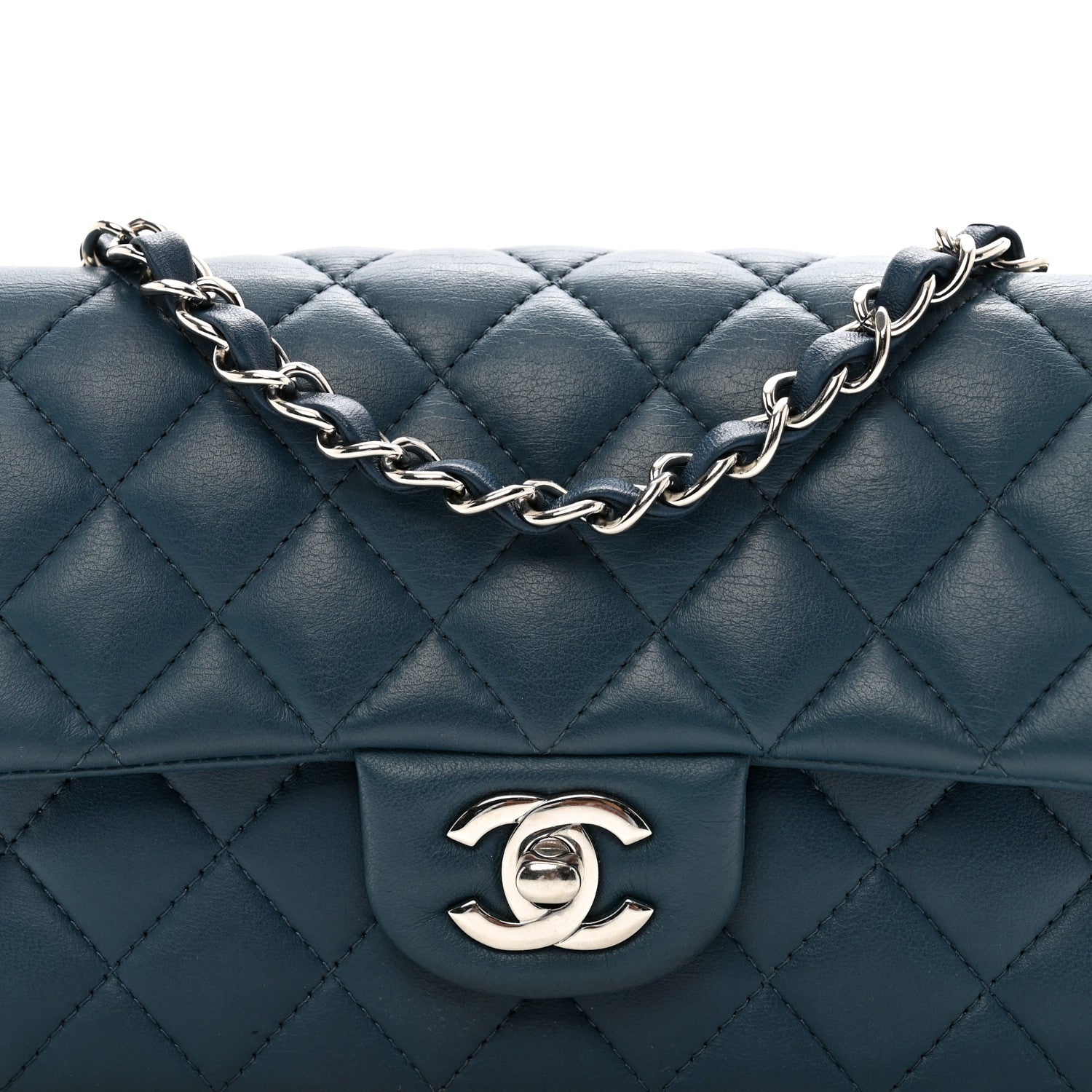 Chanel Lambskin Quilted Mini Rectangular Flap Dark Blue 8 of 10