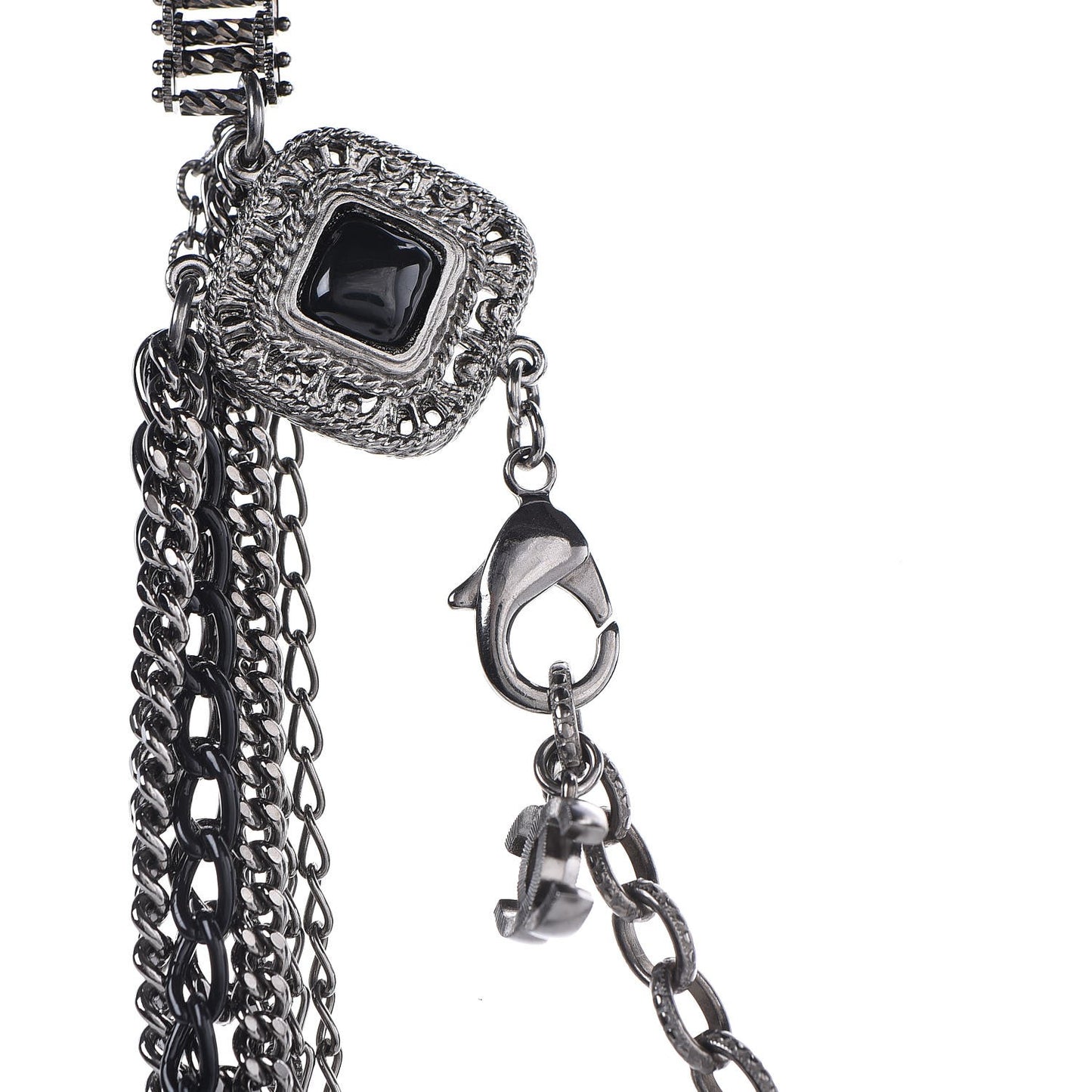 Gripoix CC Long Multistrand Necklace Ruthenium Black