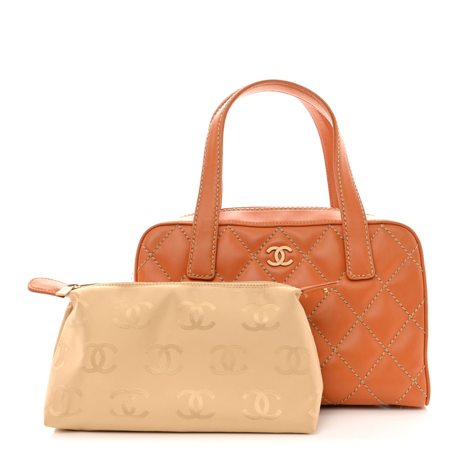 Chanel Calfskin Contrast Stitch Surpique Bowler Orange 1 of 12