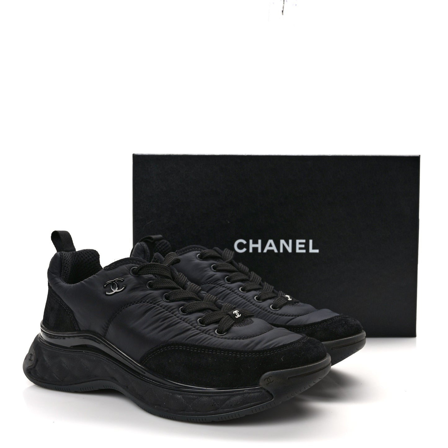 Nylon Suede Calfskin CC Sneakers 39.5 Black