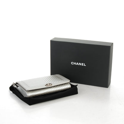 Chanel Caviar Chevron Quilted Boy Wallet on Chain WOC Silver 4 of 9